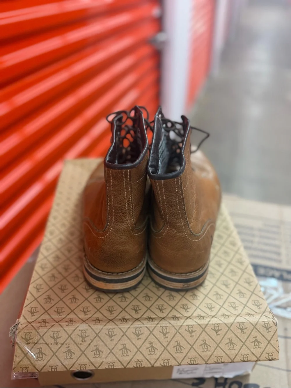 Original Penguin Men's Tan Leather Chukka Boots with Dark Brown Accents